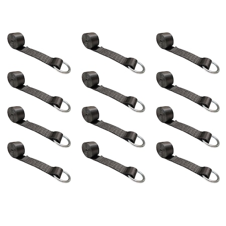Tie 4 Safe 2" x 10' Lasso Strap w/ O Ring Auto Tie Down Wheel Lift Tow Truck Trailer, 12PK TWS21-510-W9-BLK-C-12